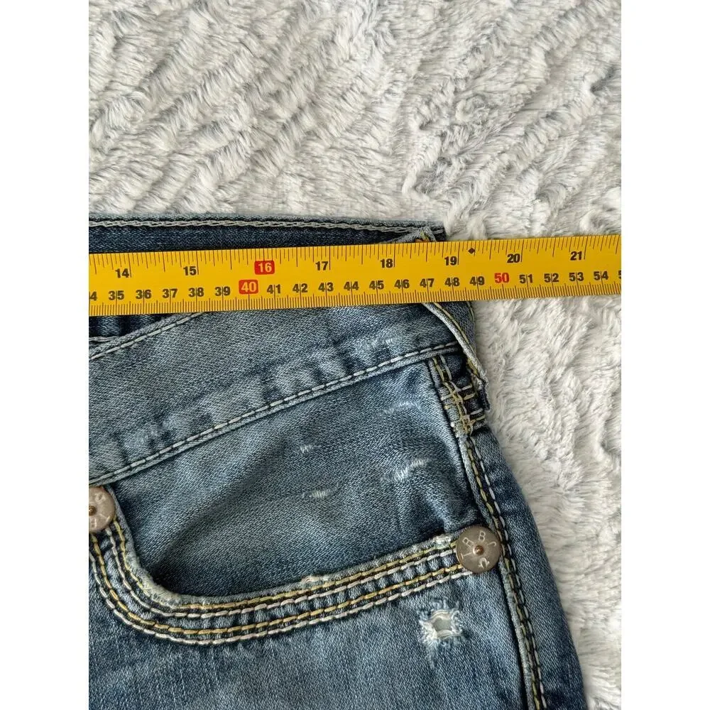 VTG True Religion Ricky Straight Jeans 38 Medium Wash Distressed Y2K Made in USA